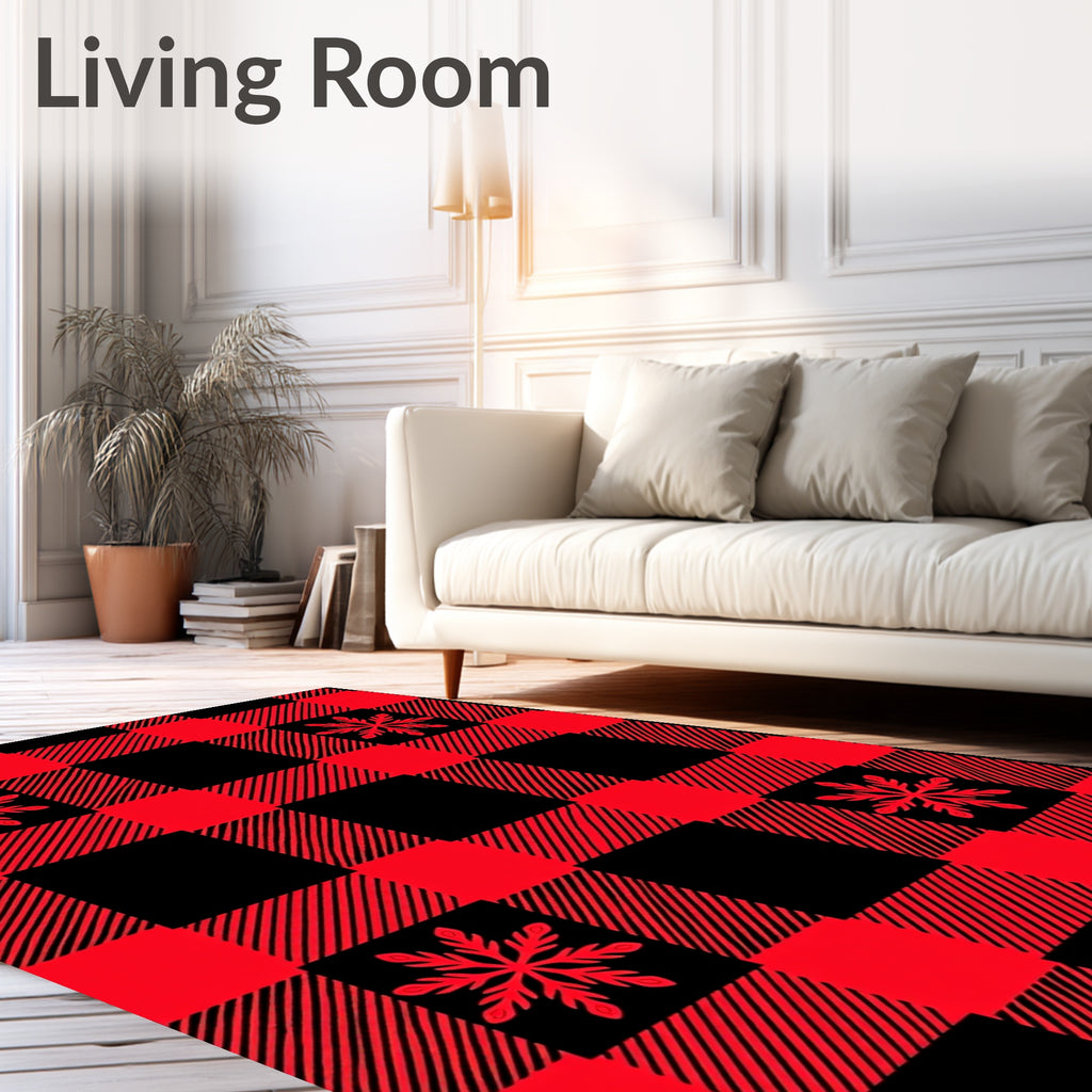 Crimson Snowflake Buffalo Check Rug