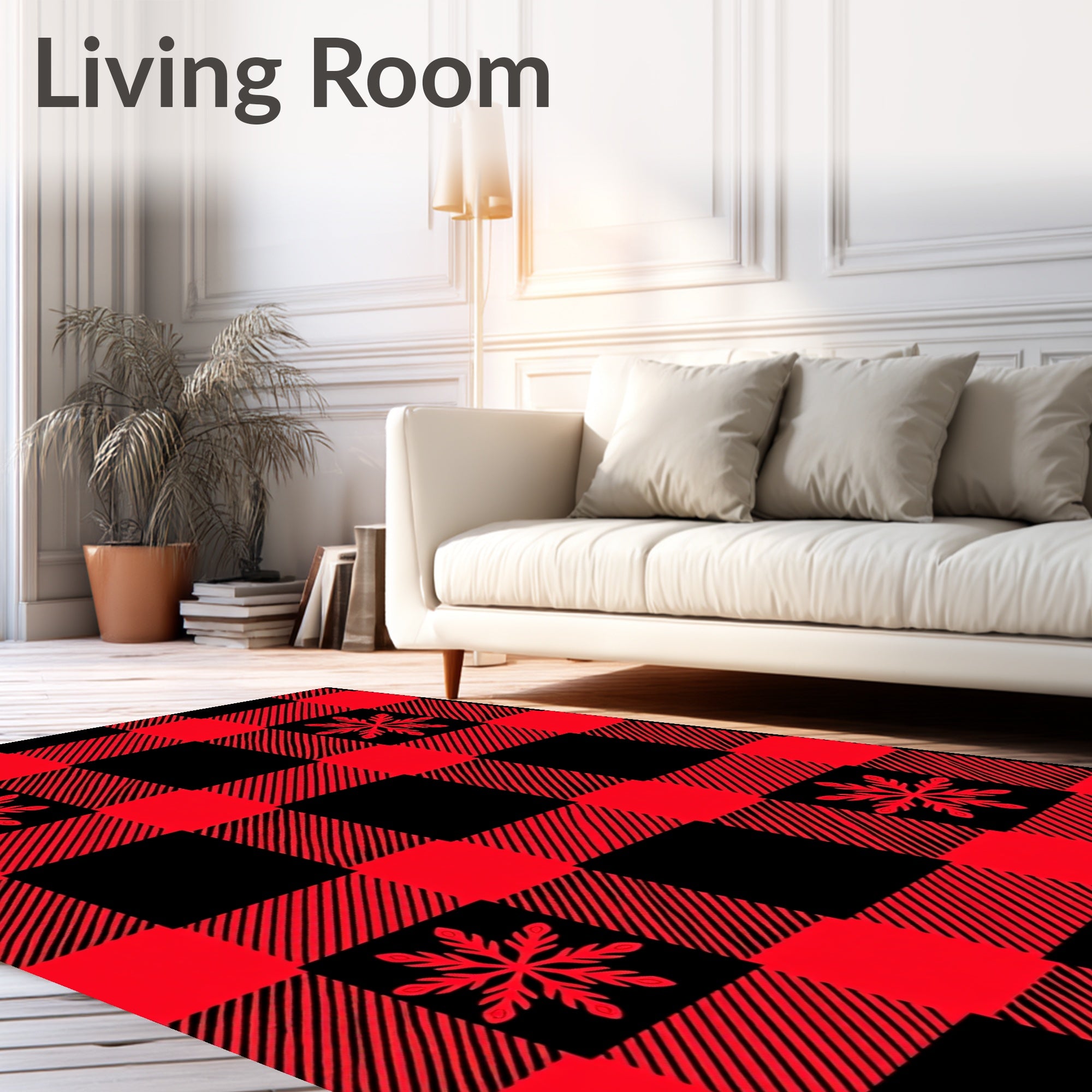 Crimson Snowflake Buffalo Check Rug