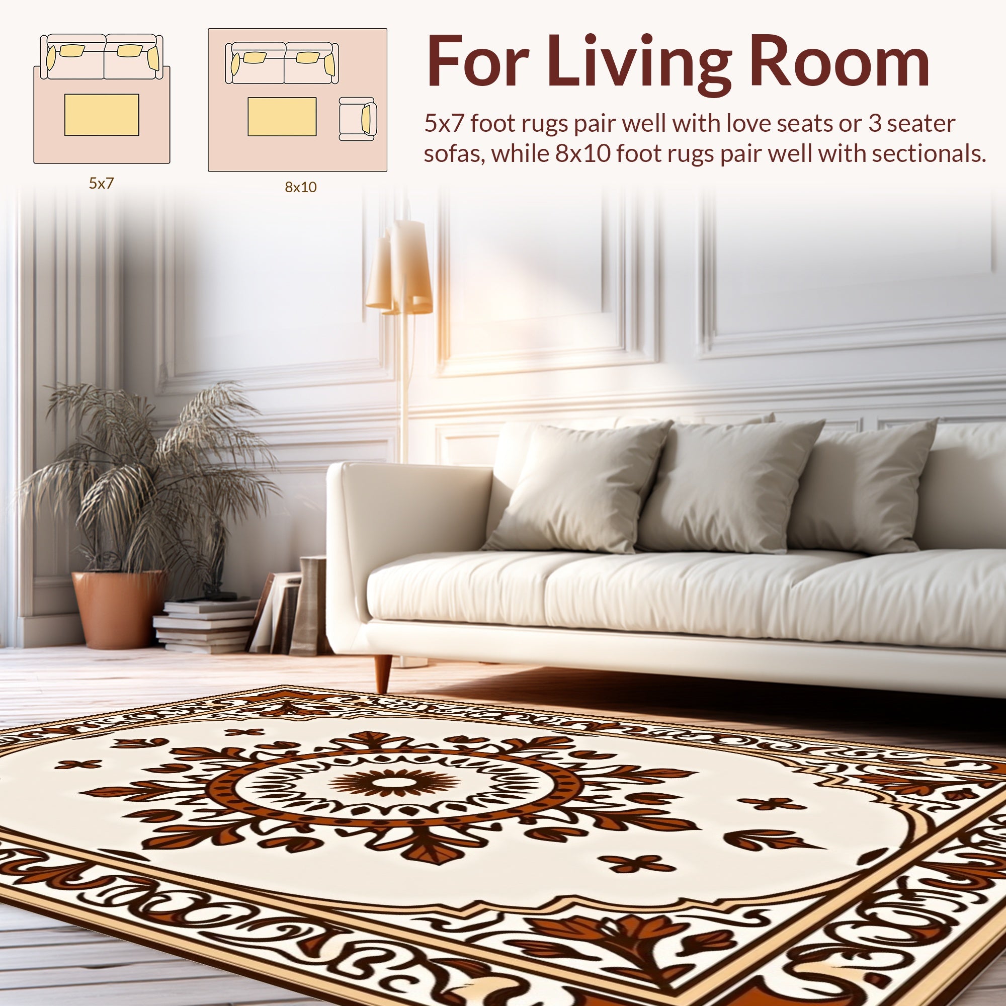 Ornate Brown Floral Medallion Rug