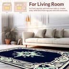 Intricate Floral Frame Dark Blue Rug