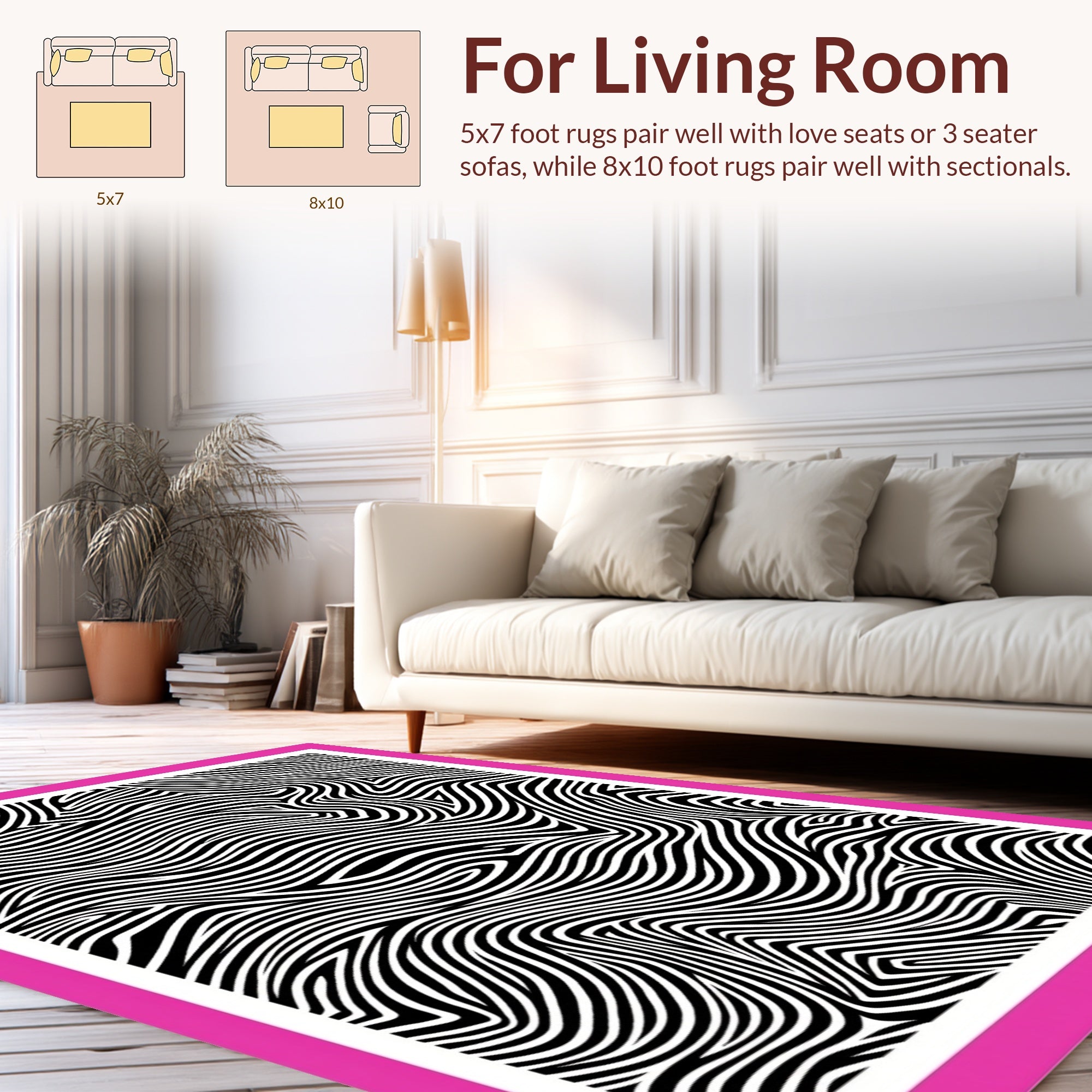 Bold Black White Wavy Stripes Rug