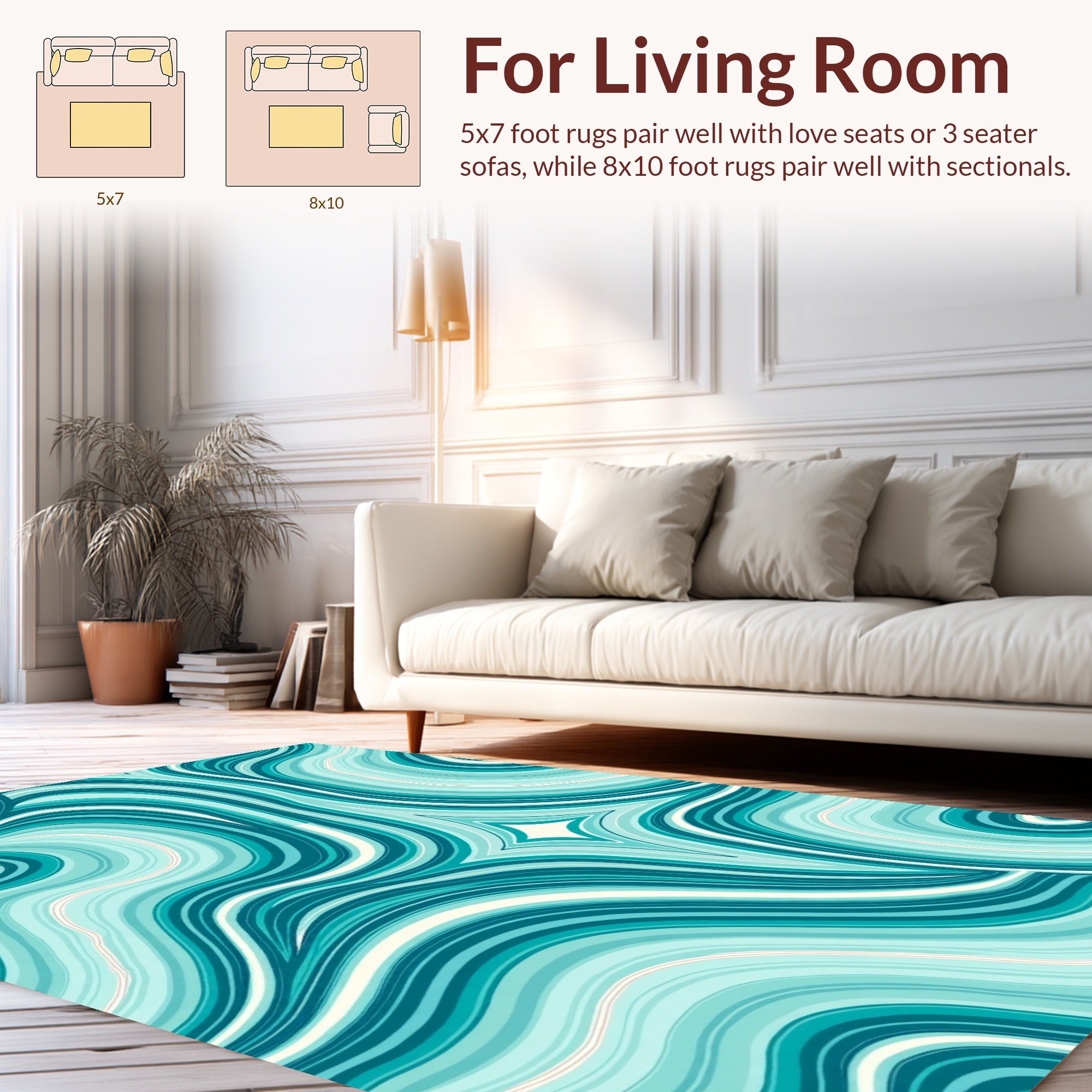 Cool Aqua Wavy Lines Pattern Rug
