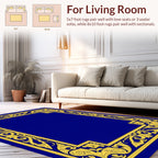Ornate Gold Floral Blue Border Rug