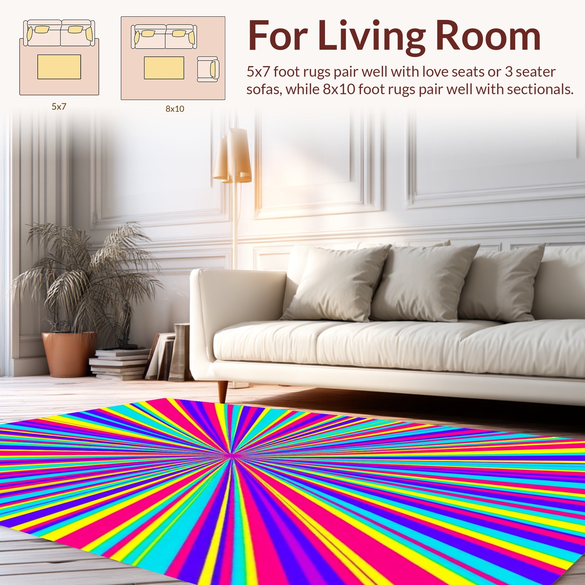 Radiating Stripes Neon Pattern Rug