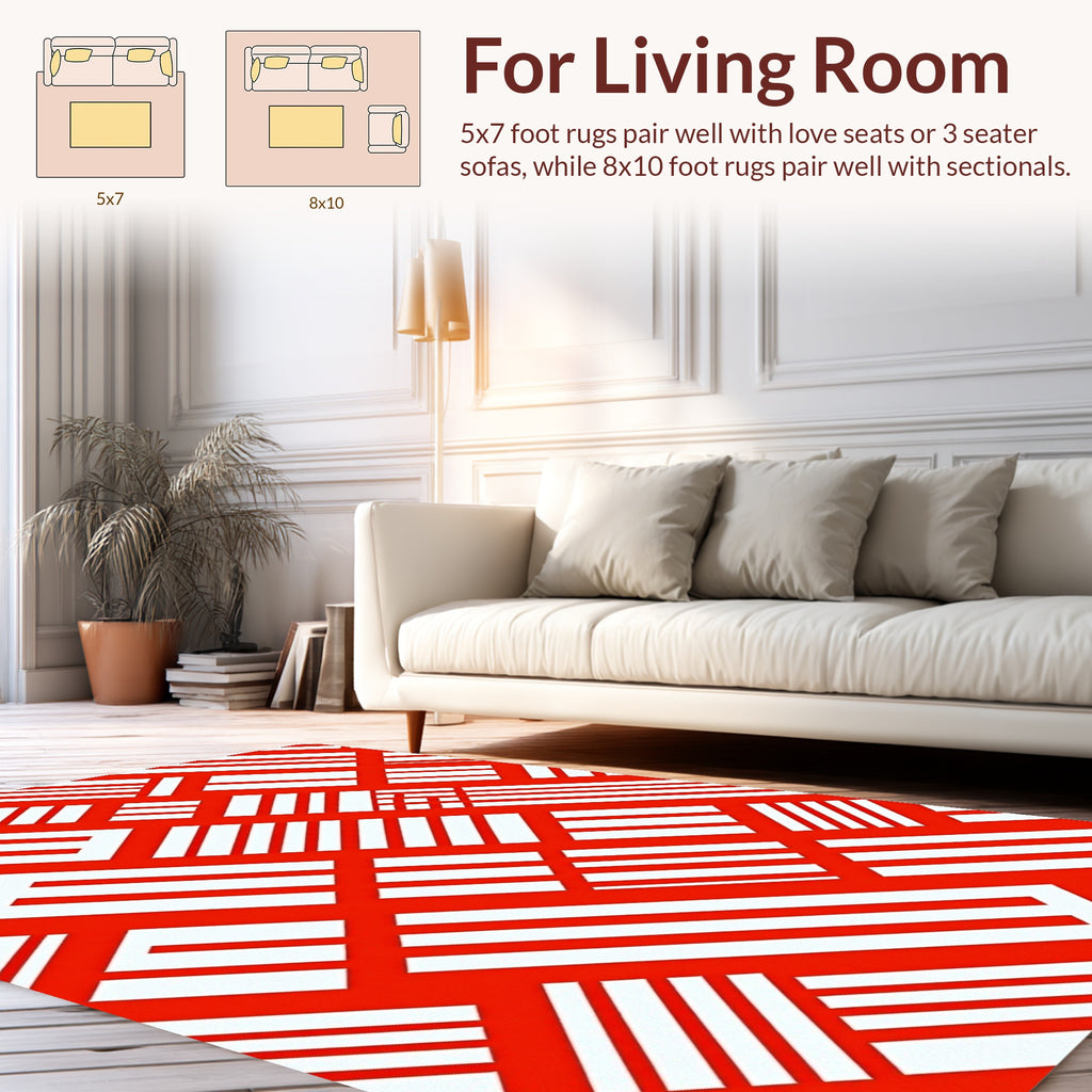Bold Red 2 White Geometric Stripes Rug