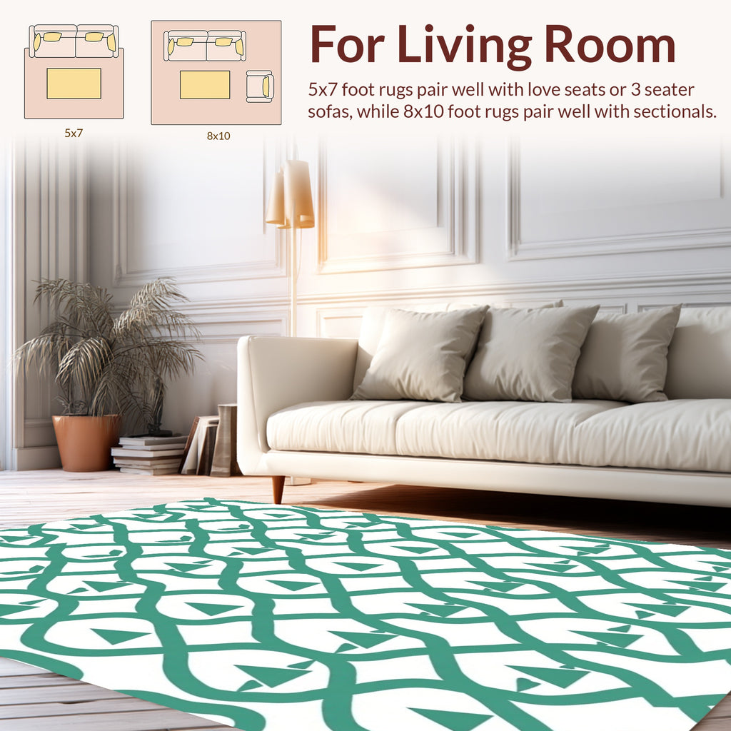 Teal Geometric Interlocking Triangle Pattern Rug