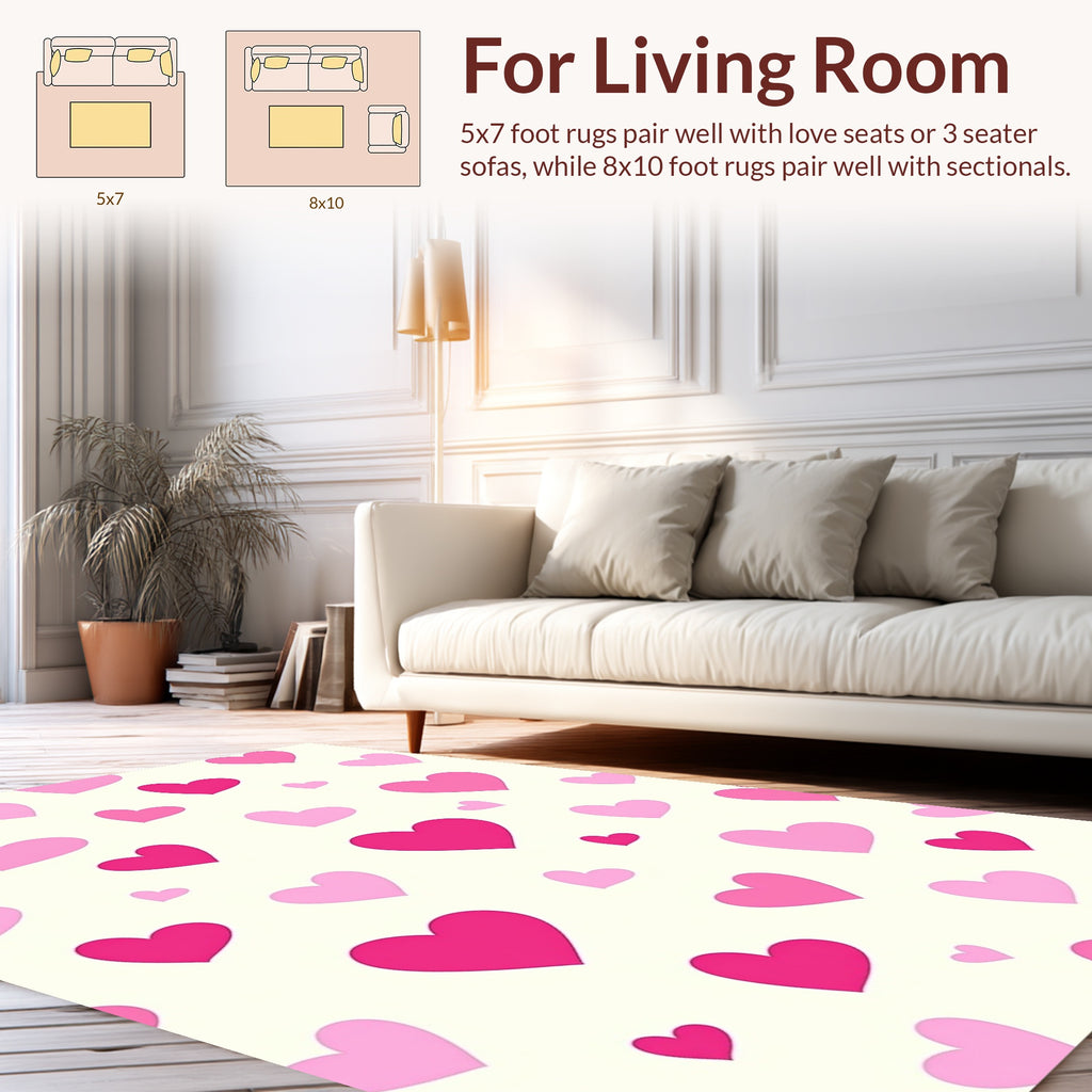 Hearts Pattern Playful Pink Design Rug