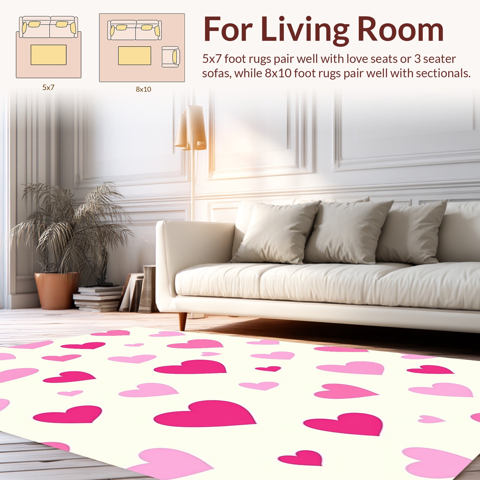 Hearts Pattern Playful Pink Design Rug