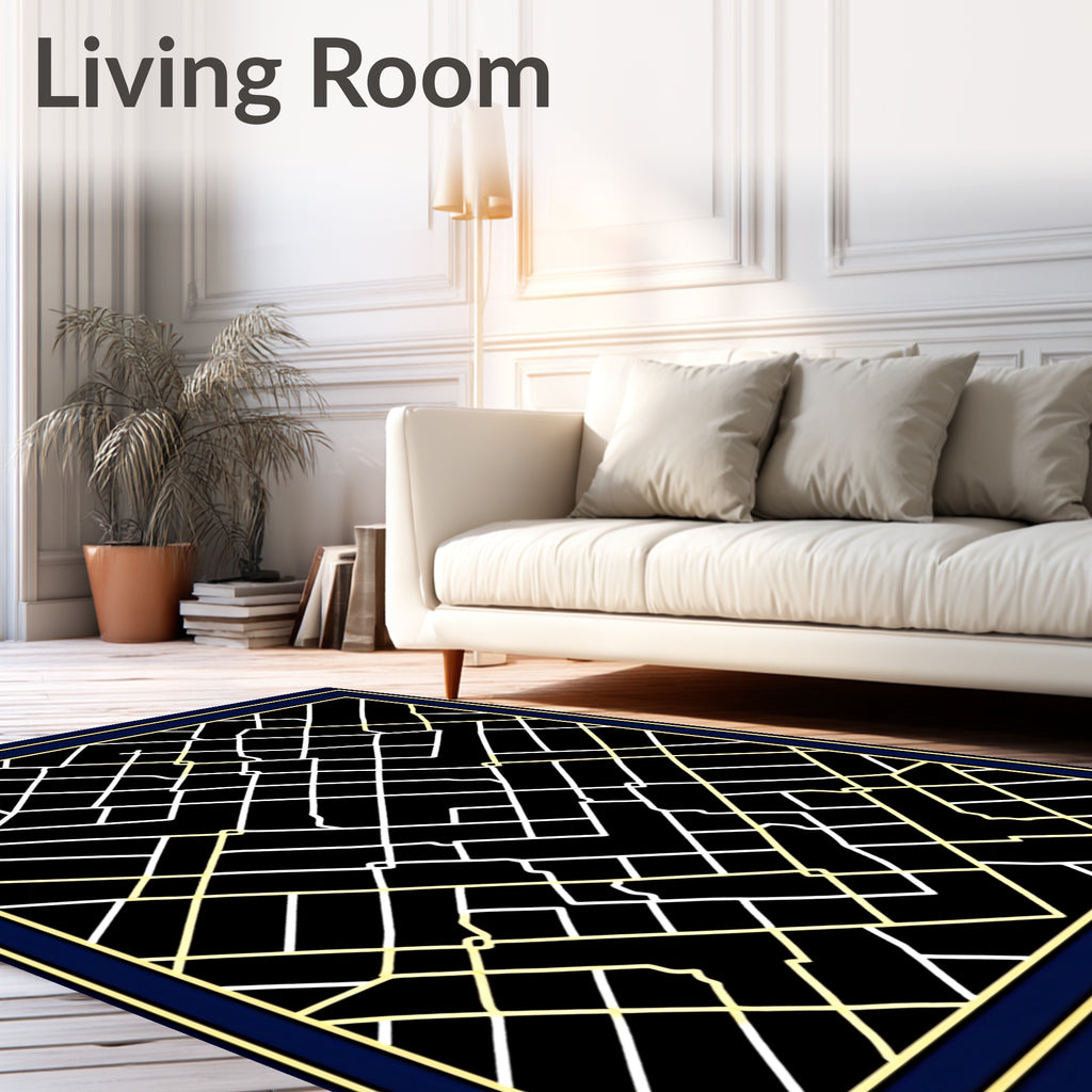 Black Geometric Lattice Line Art Rug