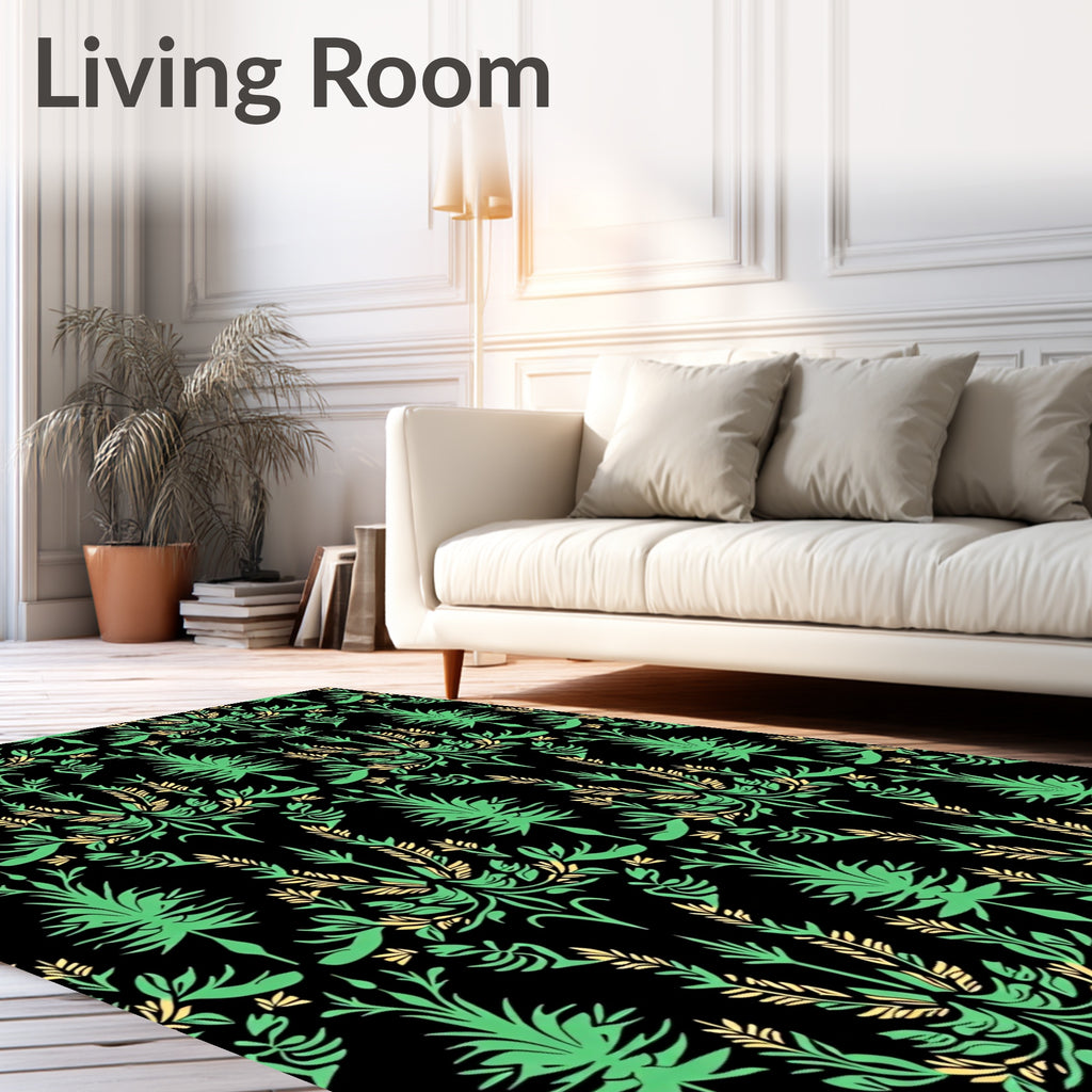 Emerald Green Botanical Damask Rug