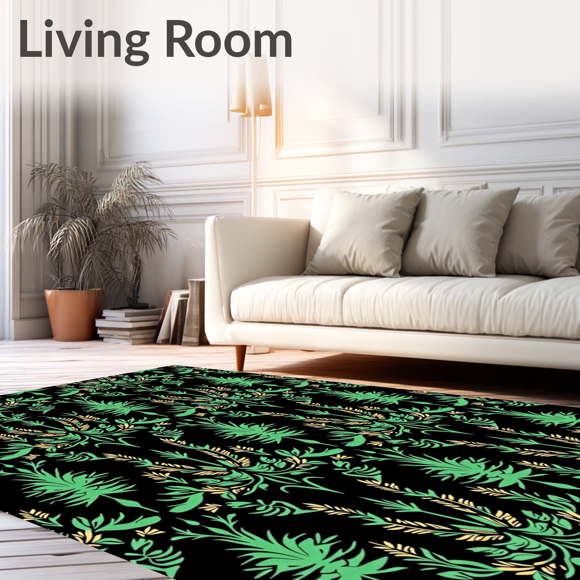 Emerald Green Botanical Damask Rug