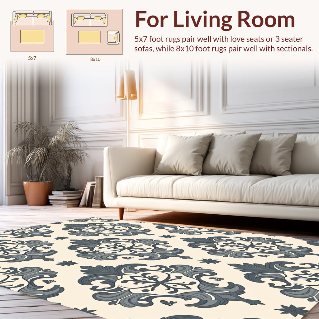 Classic Damask Scrollwork Pattern Rug
