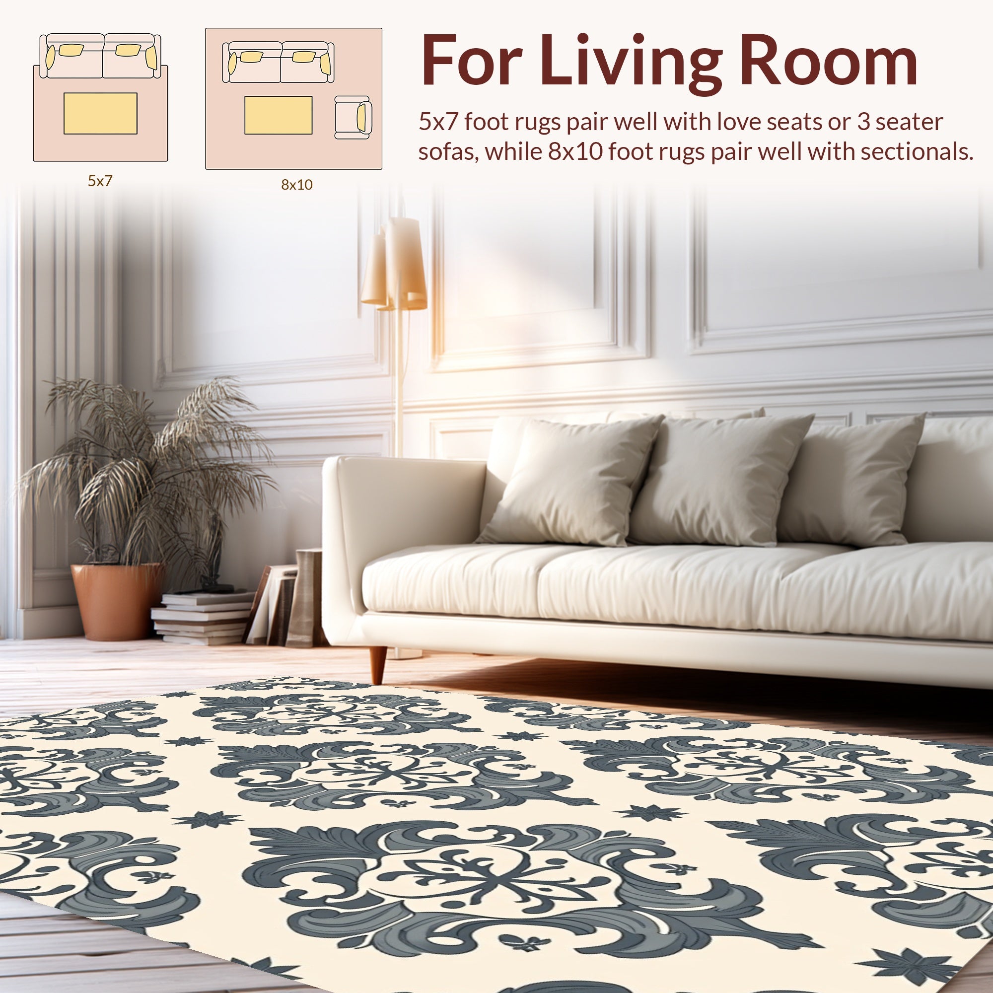 Classic Damask Scrollwork Pattern Rug