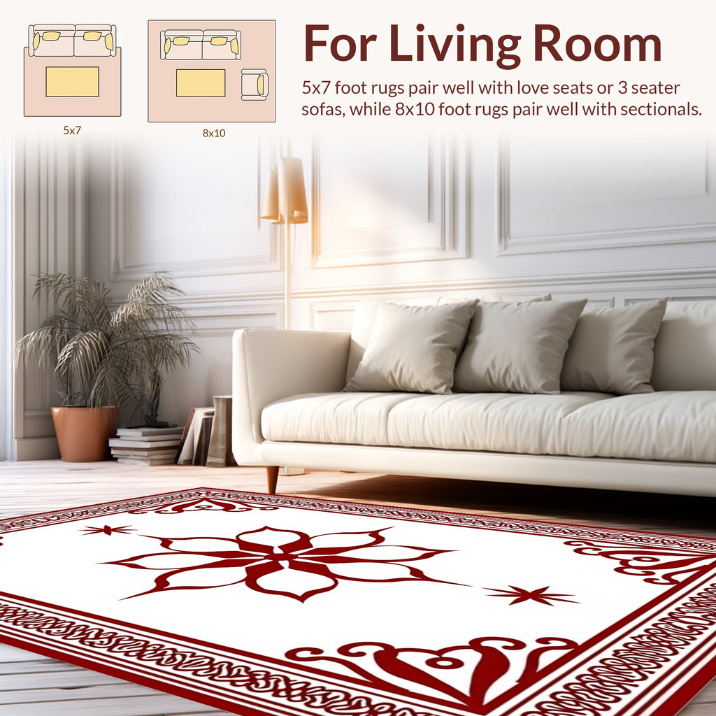 Crimson Floral Mandala Pattern Rug