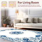 Elegant Blue Floral Mandala Border Rug