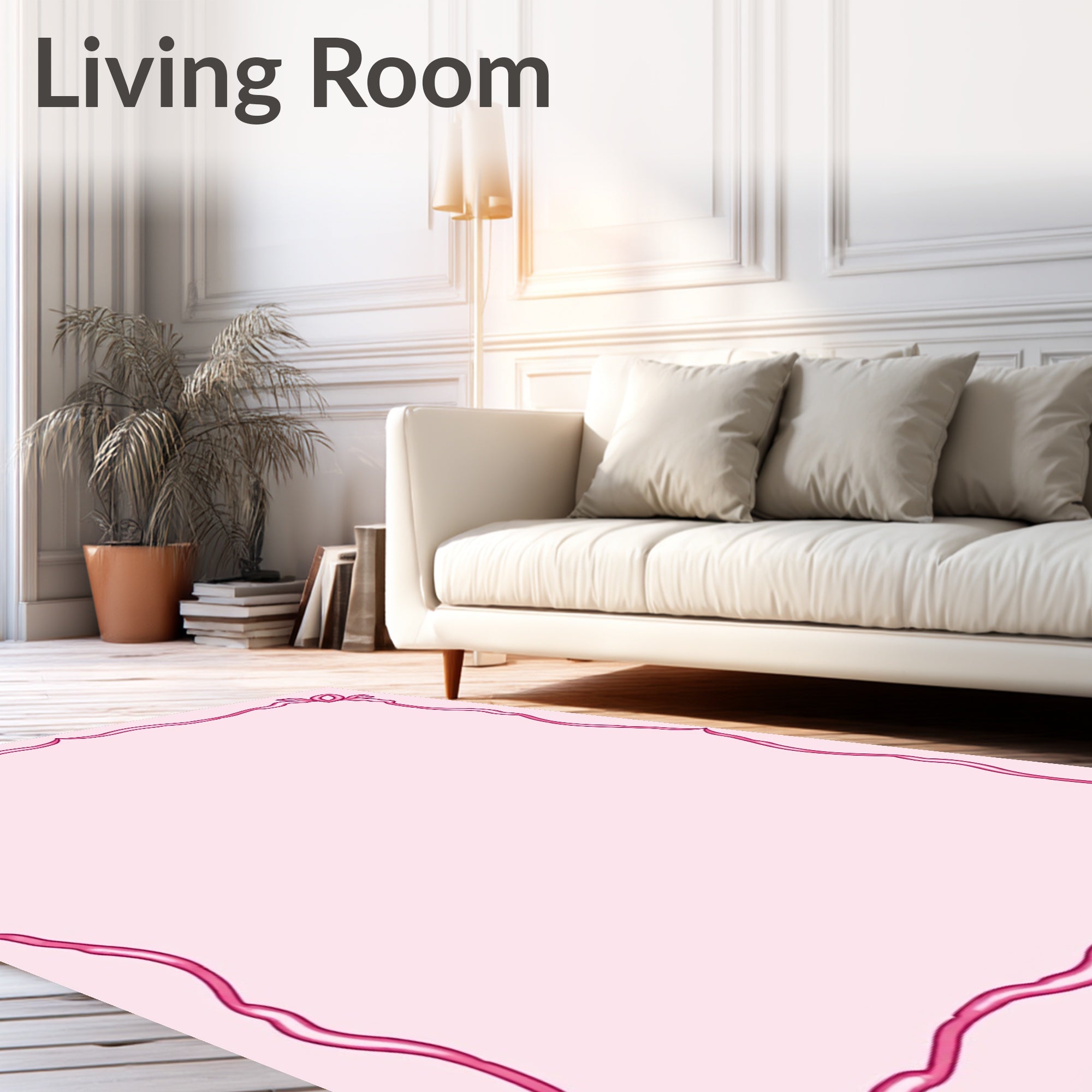 Whimsical Pink Ribbon Decorative Frame Rug