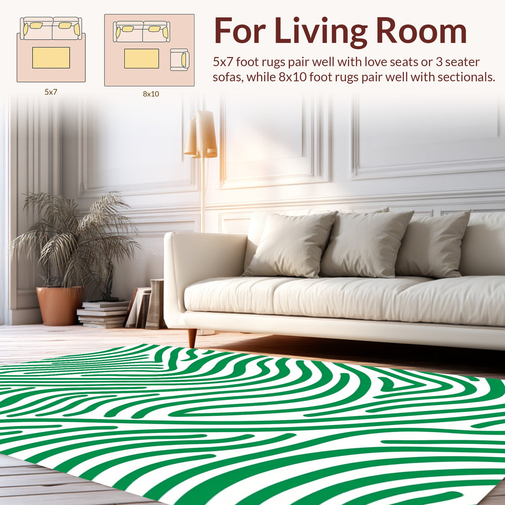 Green Wavy Stripe Abstract Pattern Rug