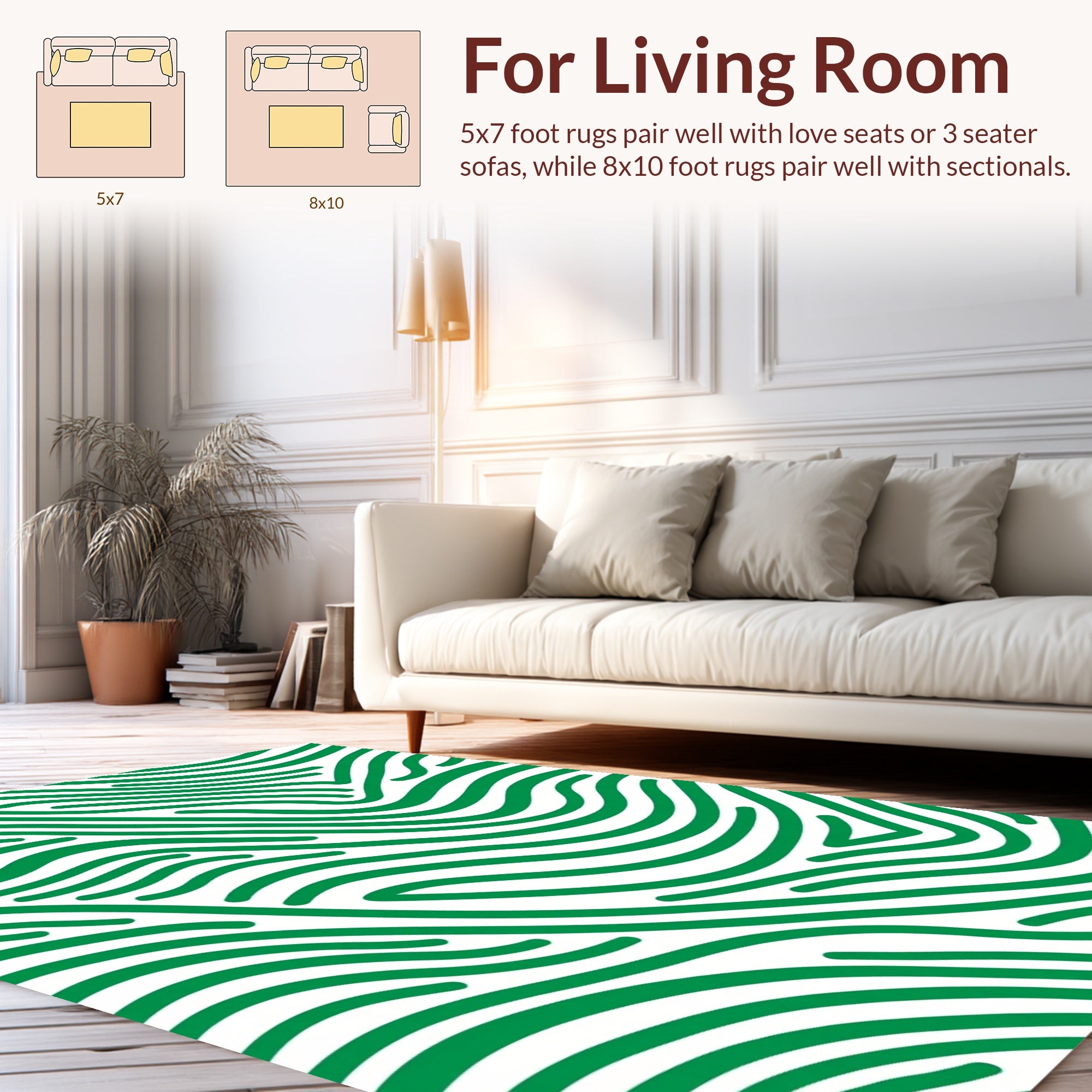 Green Wavy Stripe Abstract Pattern Rug