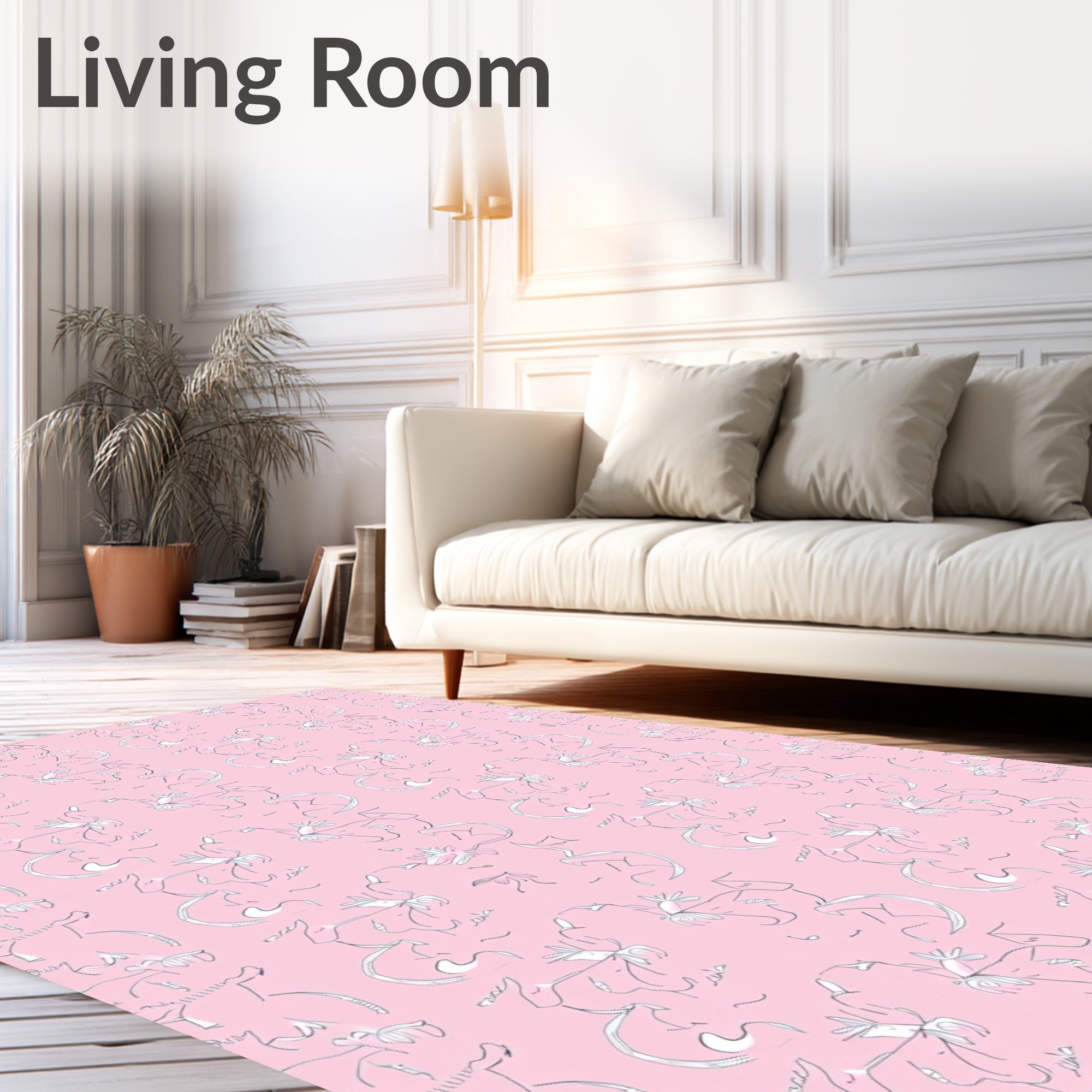 Playful Pink Line Art Animals Rug