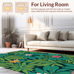 Earthy Green Foliage Floral Pattern Rug