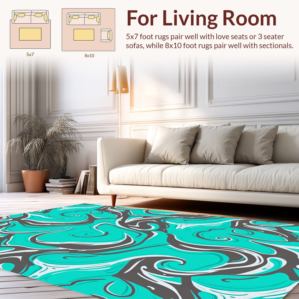 Turquoise Swirl Abstract Pattern Rug
