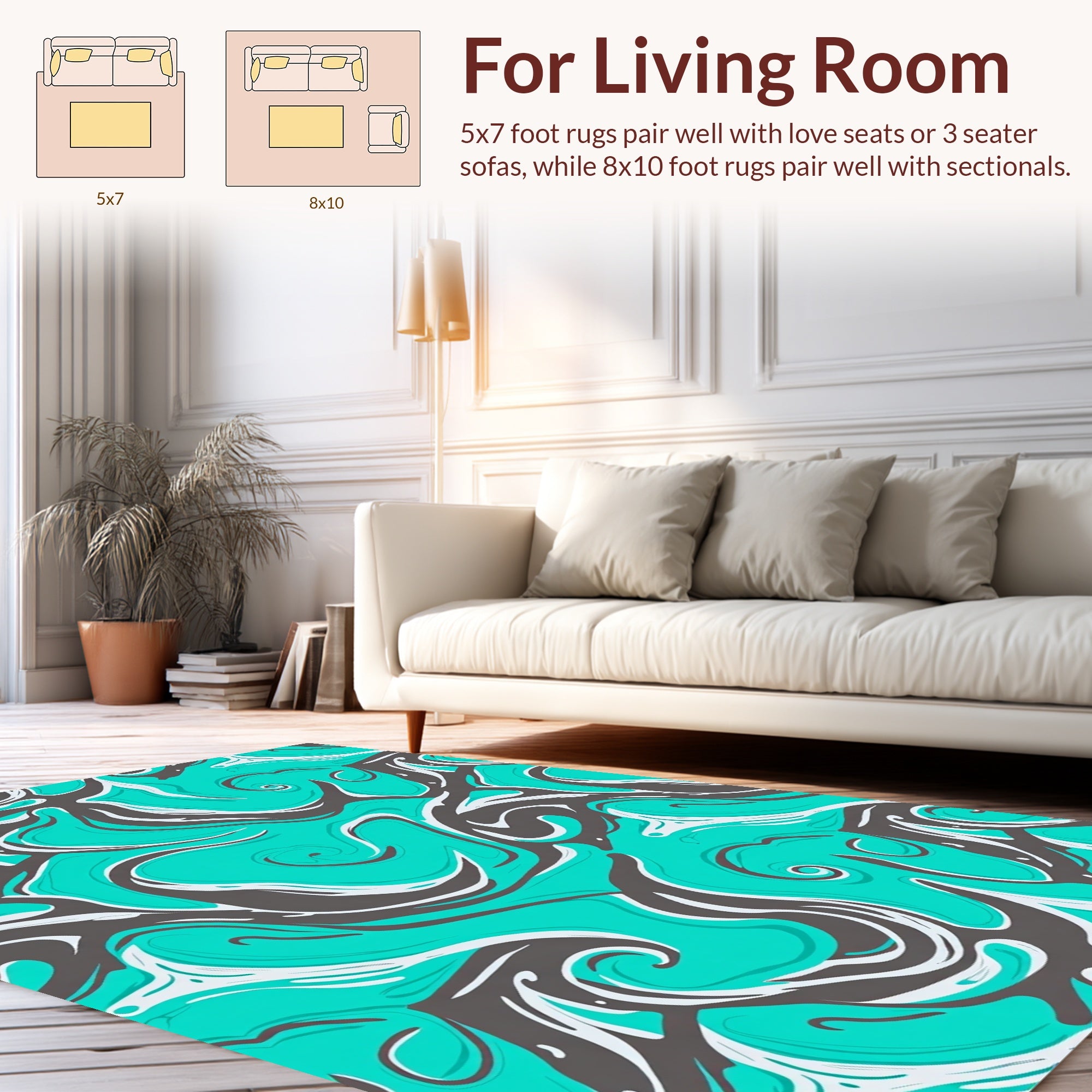Turquoise Swirl Abstract Pattern Rug