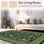 Ornate Gold Swirls Teal Pattern Rug