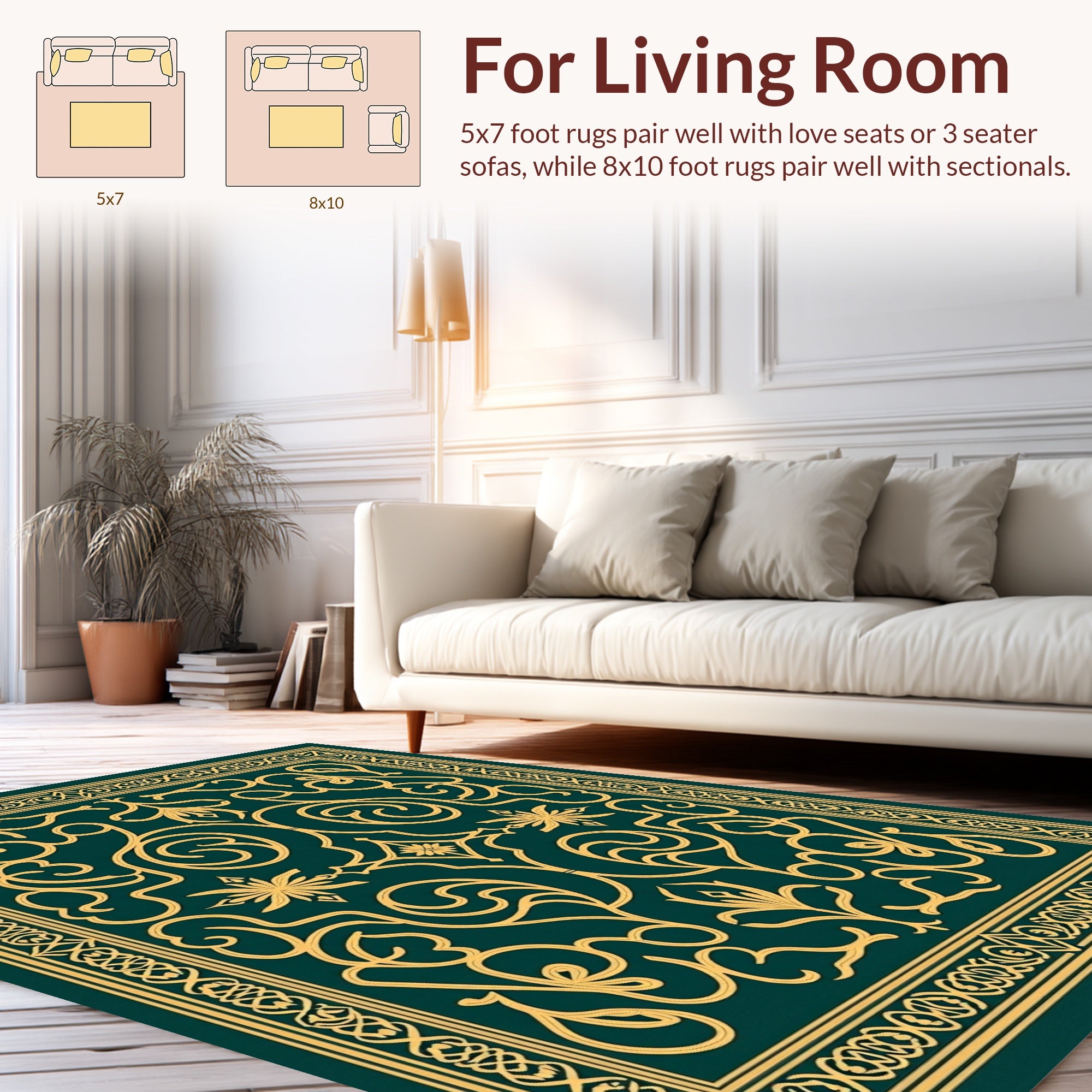 Ornate Gold Swirls Teal Pattern Rug