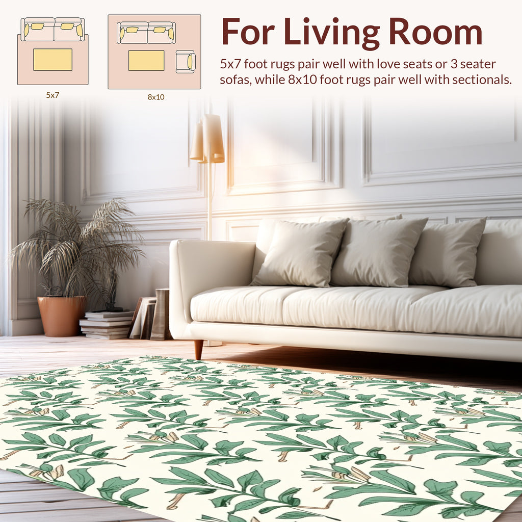 Earthy Green Leaf Pattern Rug