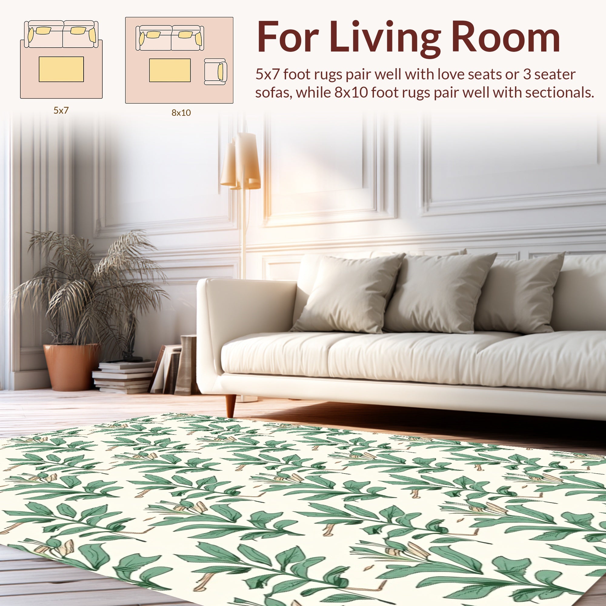 Earthy Green Leaf Pattern Rug