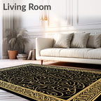Ornate Black Gold Scroll Art Rug