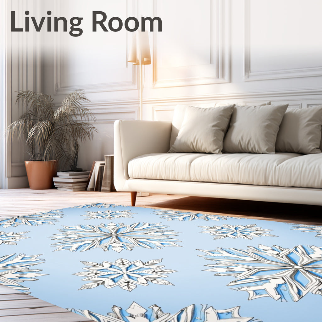 Blue White Snowflake Repeat Rug