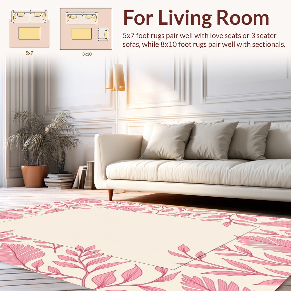 Lush Pink Leaf Pattern Design Rug