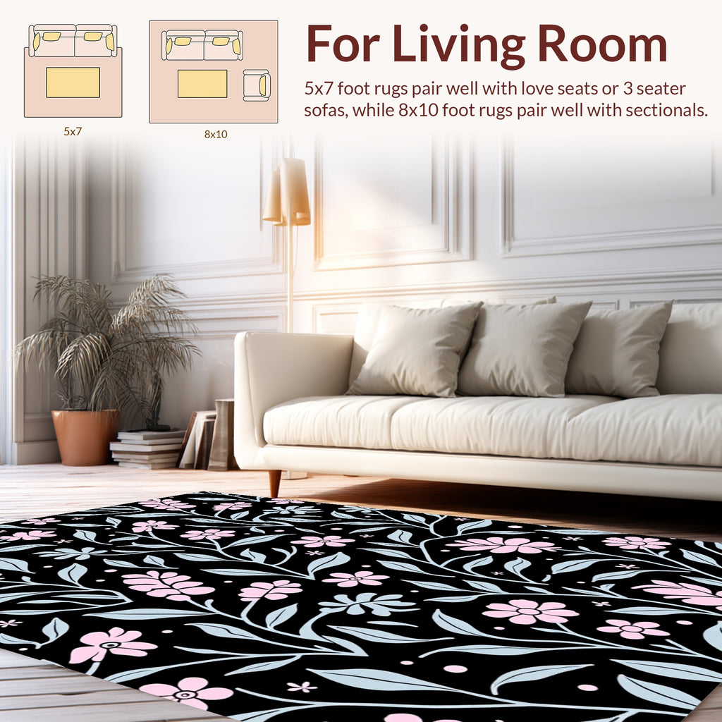 Pink Floral Vines Pattern Rug