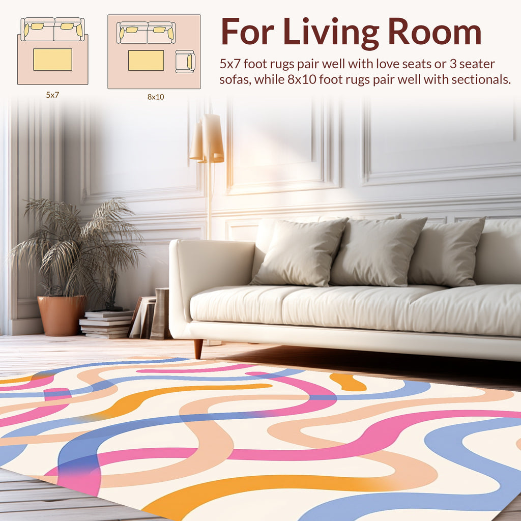 Playful Wavy Pastel Lines Rug