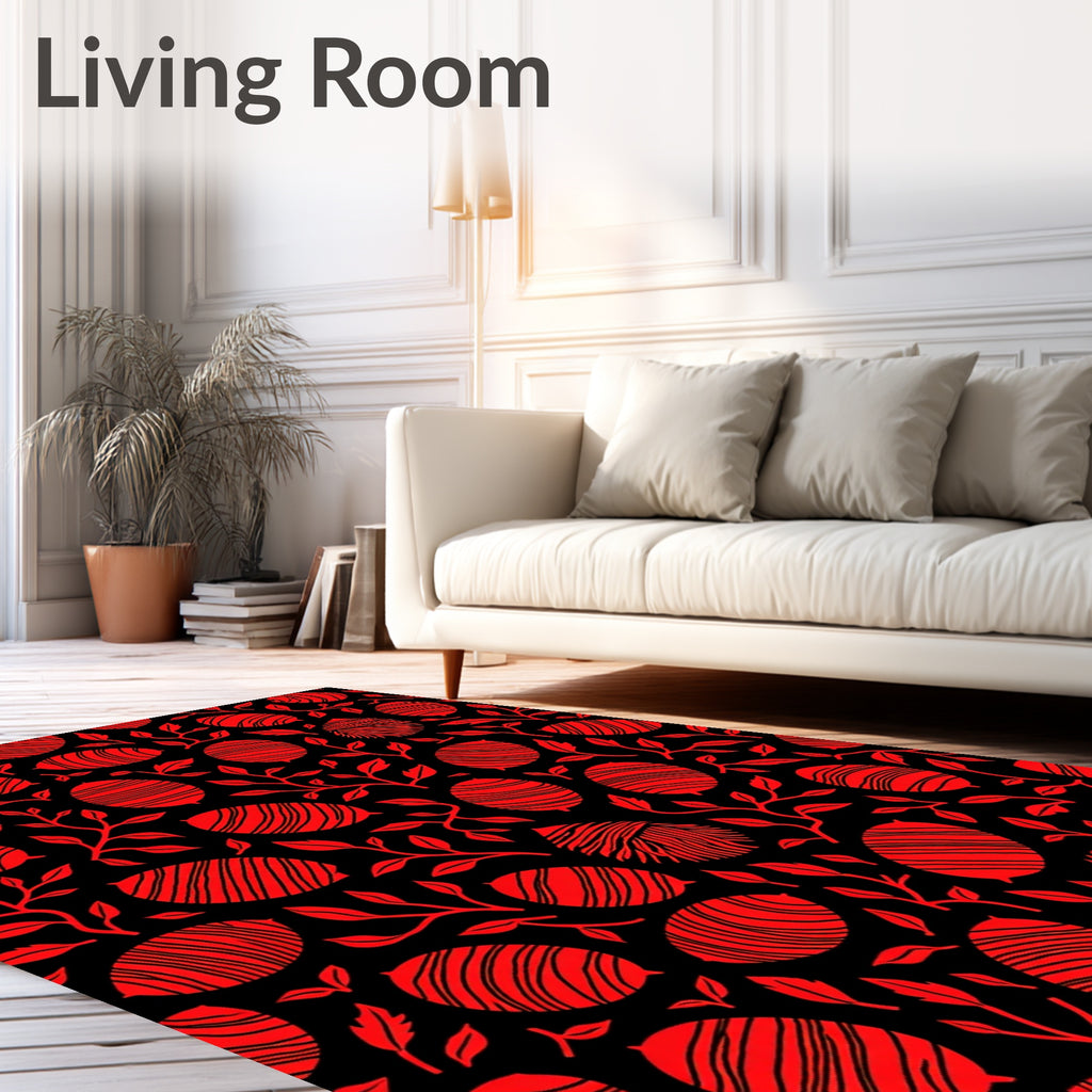 Bold Red Oval Floral Branches Rug