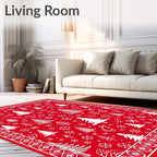 Red White Christmas Tree Snowflake Border Rug
