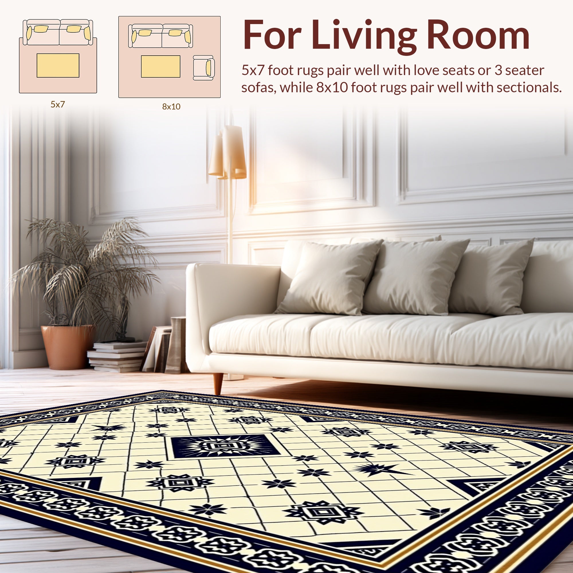 Classic Navy Diamond Star Pattern Rug