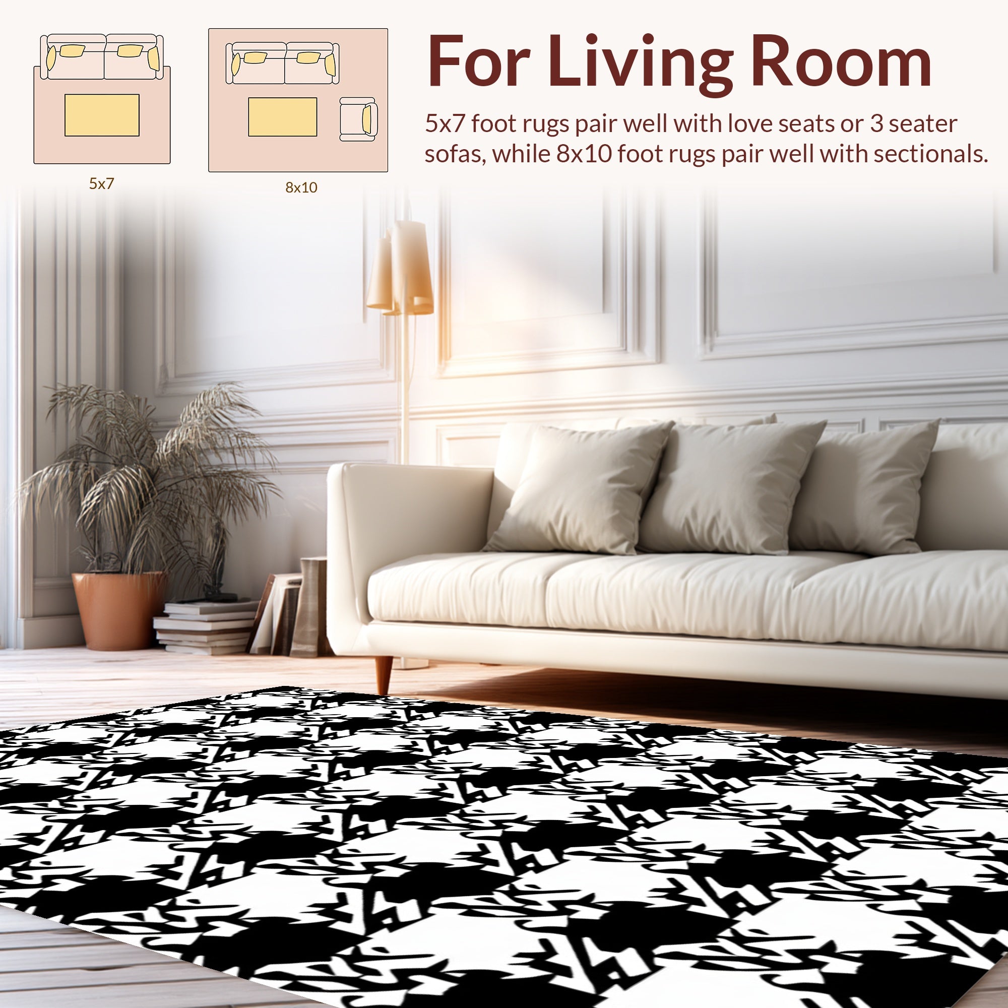 Abstract Black White Geometric Pattern Rug