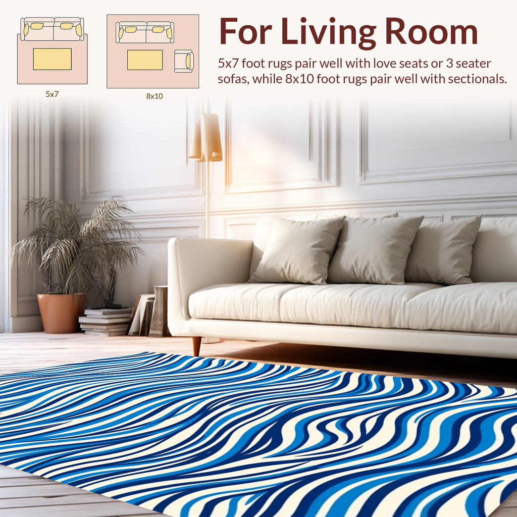 Abstract Blue Wave Pattern Rug