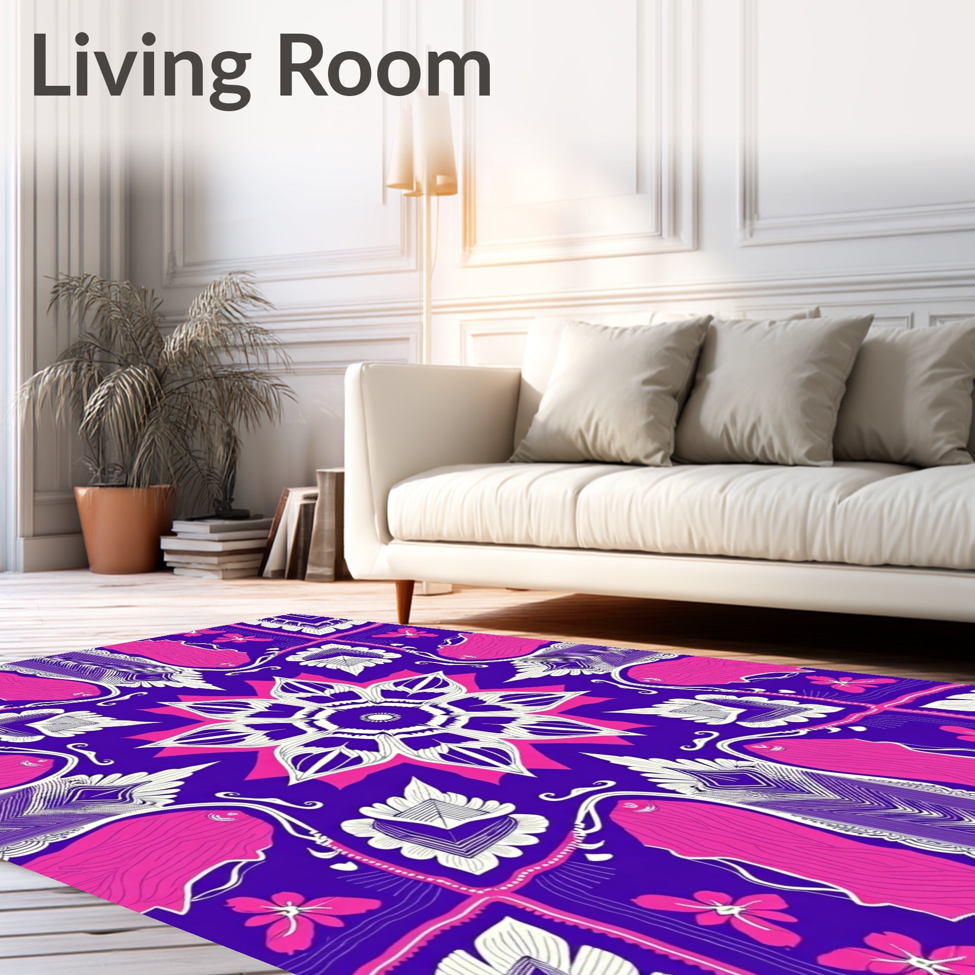 Vibrant Purple Pink Floral Mandala Rug