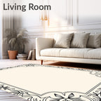 Black Outline Floral Border Rug