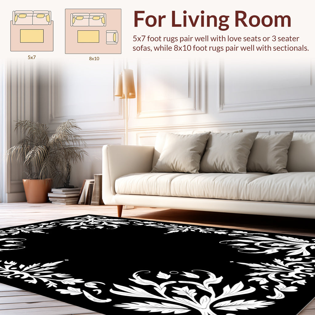 White Floral Scrollwork Border Design Rug
