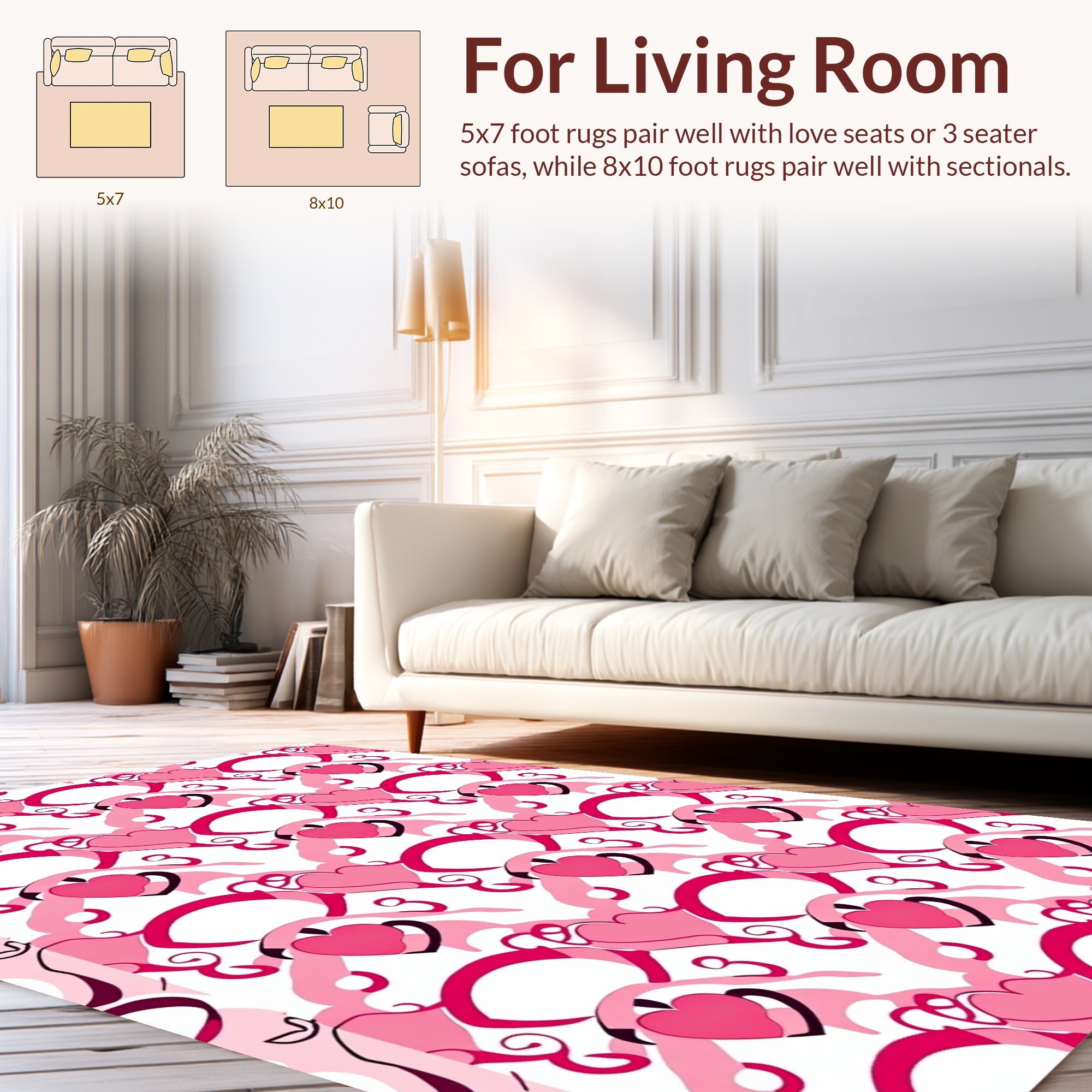 Pink Hearts Swirl Design Rug