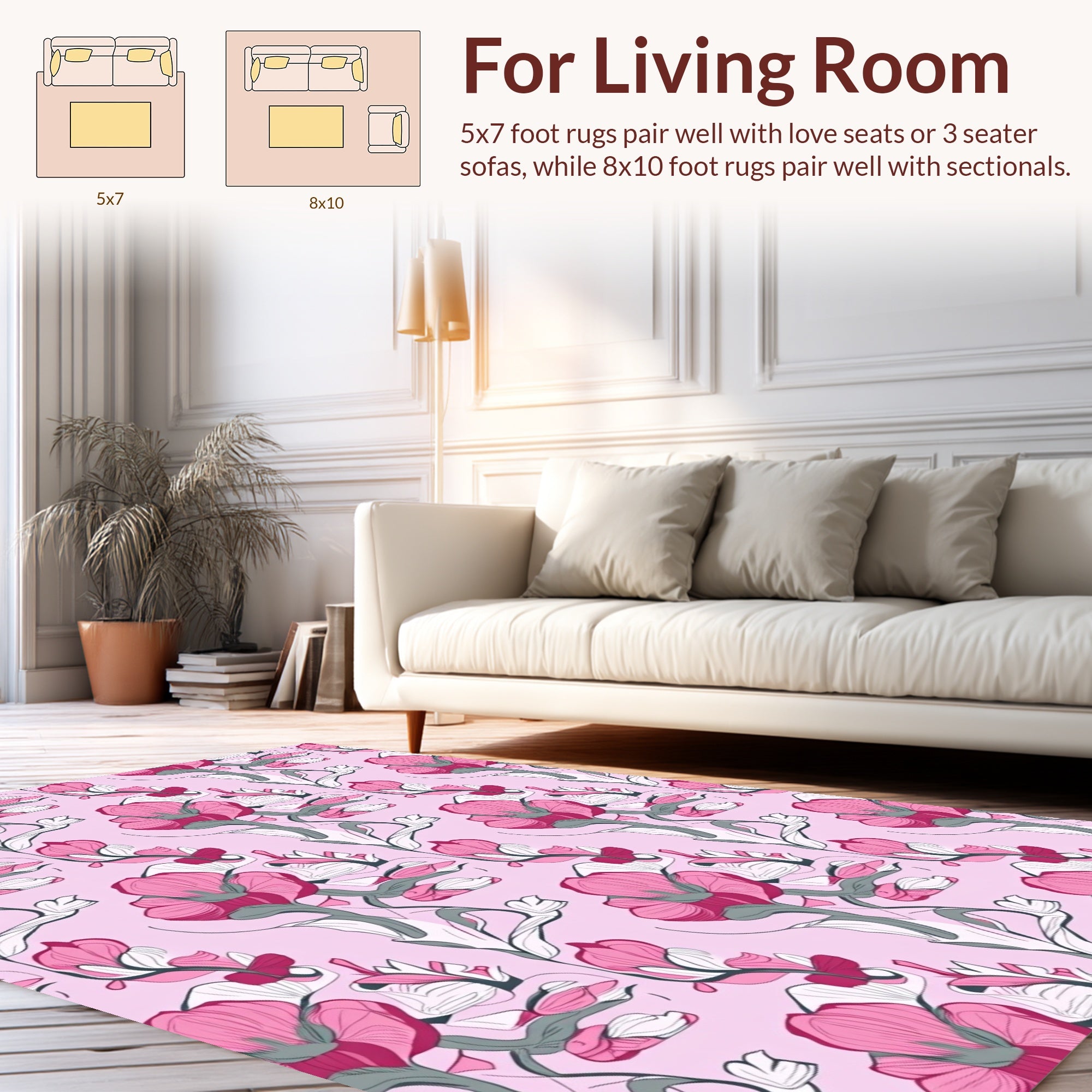 Pink Botanical Vine Repeat Pattern Rug