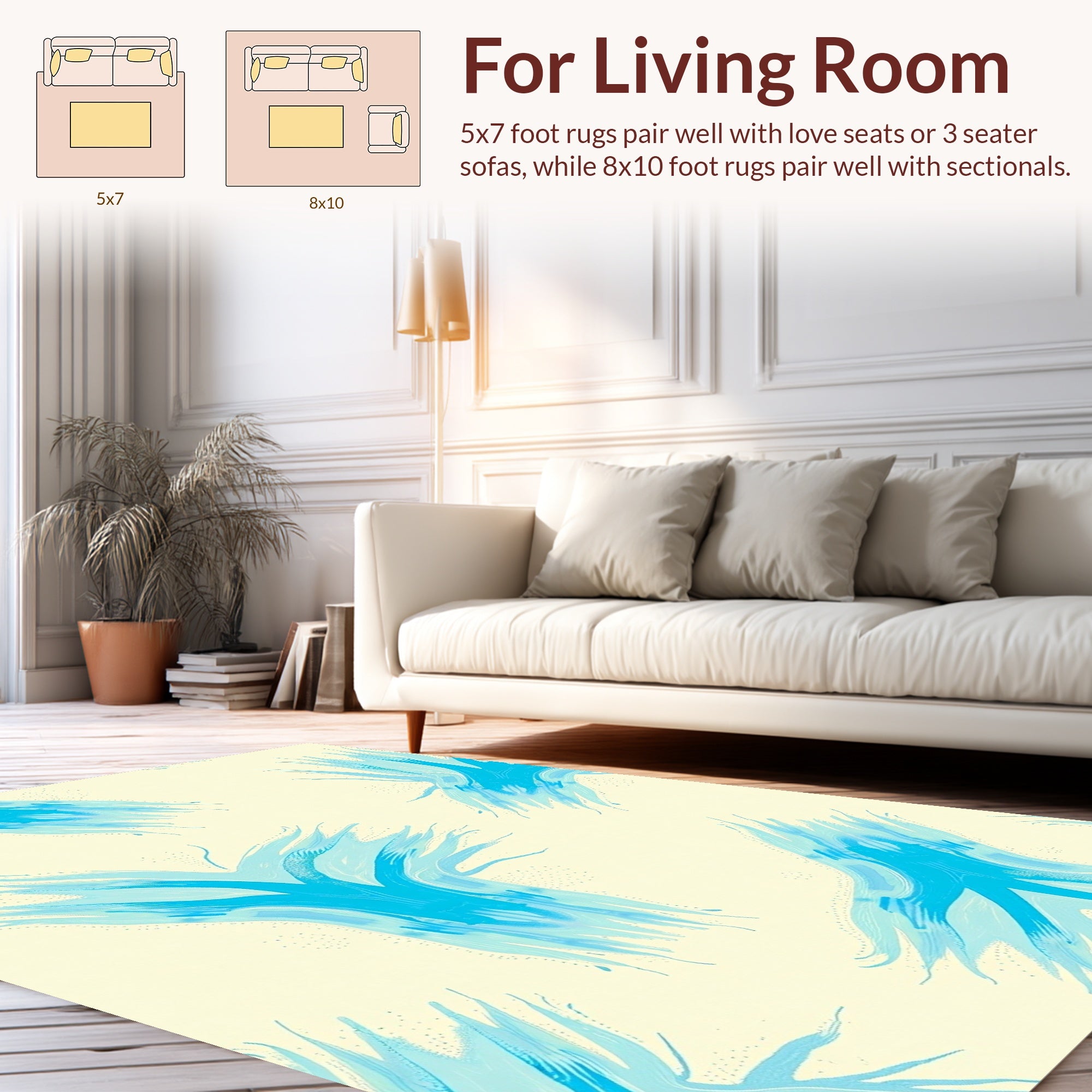 Cool Blue Abstract Brushstroke Design Rug
