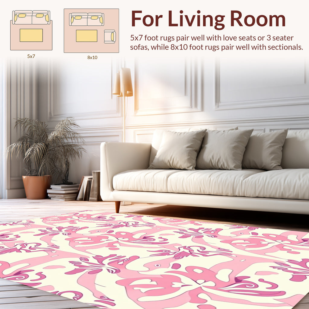 Whimsical Pink Floral Abstract Design Rug