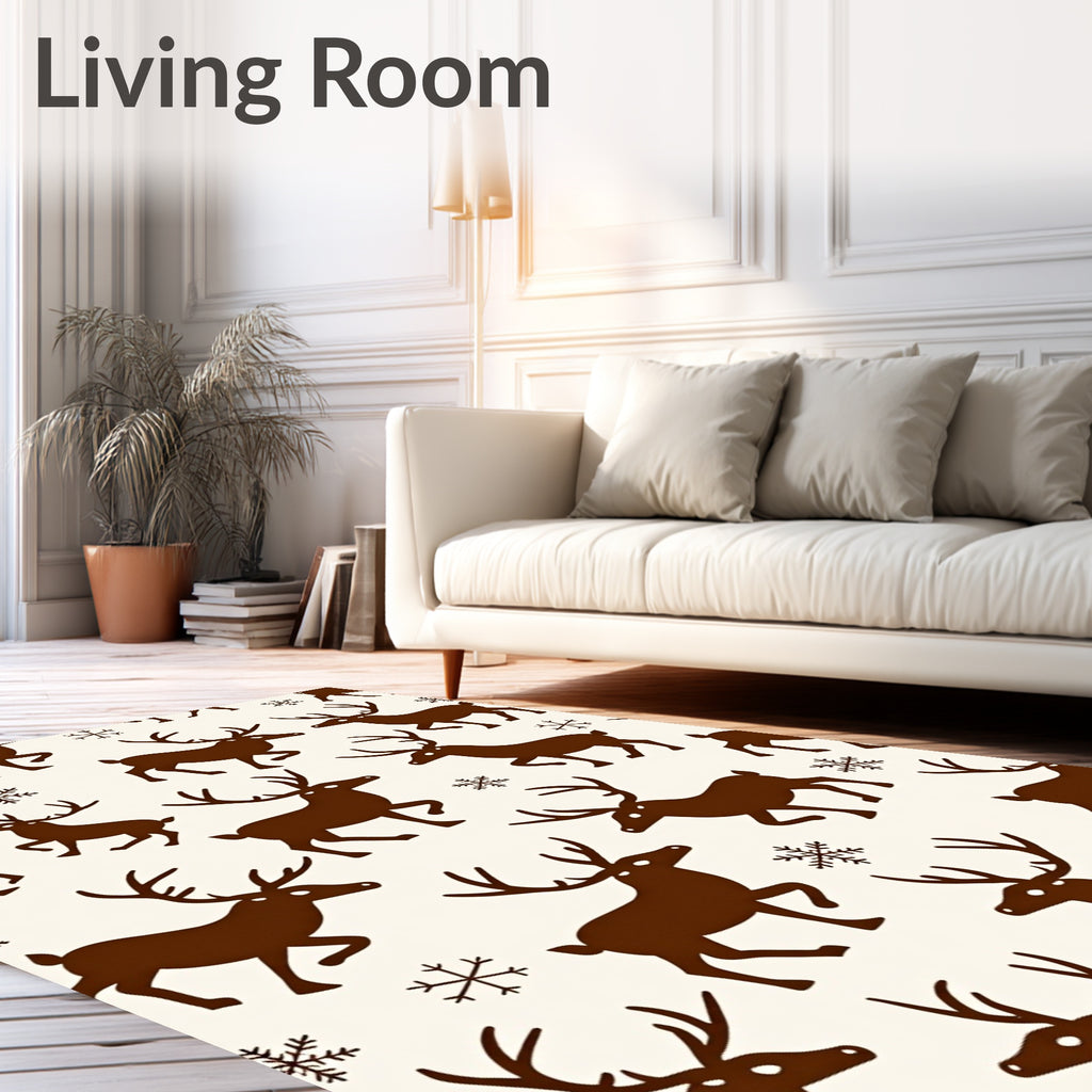 Brown Reindeer Snowflake Whimsical Repeating Rug