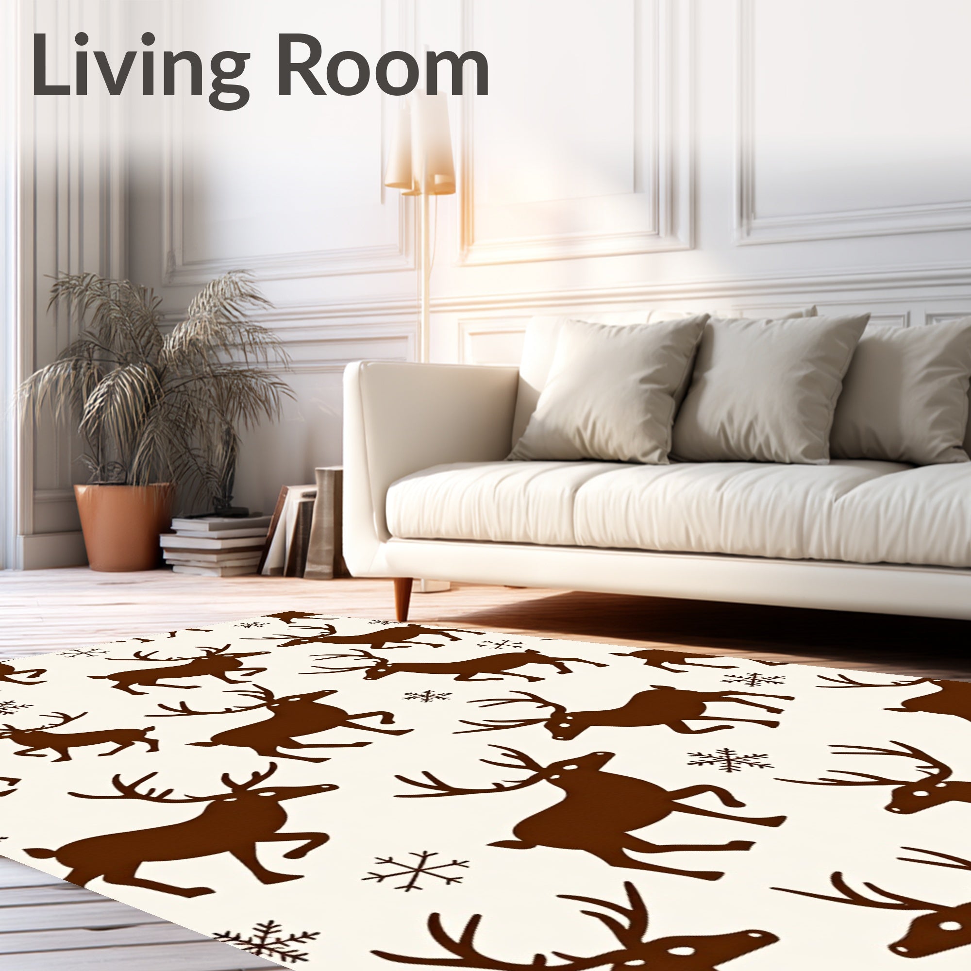 Brown Reindeer Snowflake Whimsical Repeating Rug