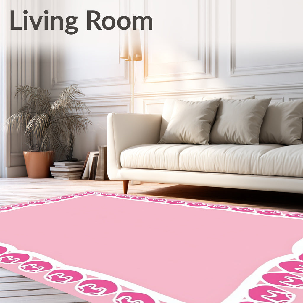 Pink Floral Repeat Border Rug